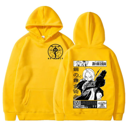 Harajuku inspired oversized hoodie with Fullmetal Alchemist print. This classic, loose and comfortable sweater. Perfect for a casual outfit or a trendy streetwear look.