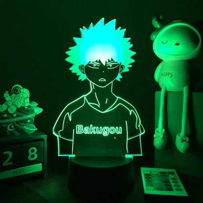 Lámpara de noche LED 3D con figura acrílica de My Hero Academia. Función táctil, LED de colores. Perfecta para decorar una habitación con una original luz 3D