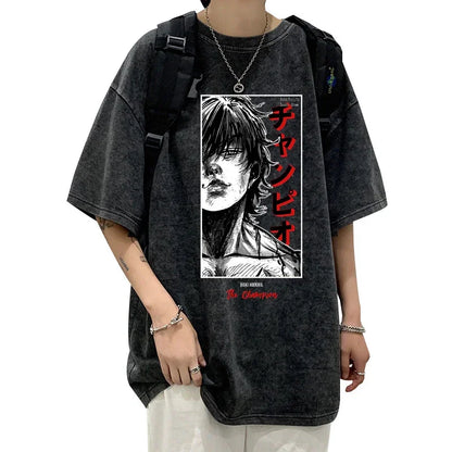 Baki Hanma Unisex Cotton T-Shirt, Harajuku Style. Washed T-Shirt, Perfect for Summer and Casual Streetwear Fashion