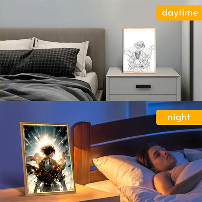 Marco de luz LED USB 23X17cm Ataque a los Titanes | Añade un toque de ambiente a tu habitación con este marco de luz LED Attack on Titan. Perfecto para los fans, este arte mural crea una atmósfera inmersiva y es un regalo ideal. 