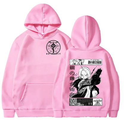 Harajuku inspired oversized hoodie with Fullmetal Alchemist print. This classic, loose and comfortable sweater. Perfect for a casual outfit or a trendy streetwear look.