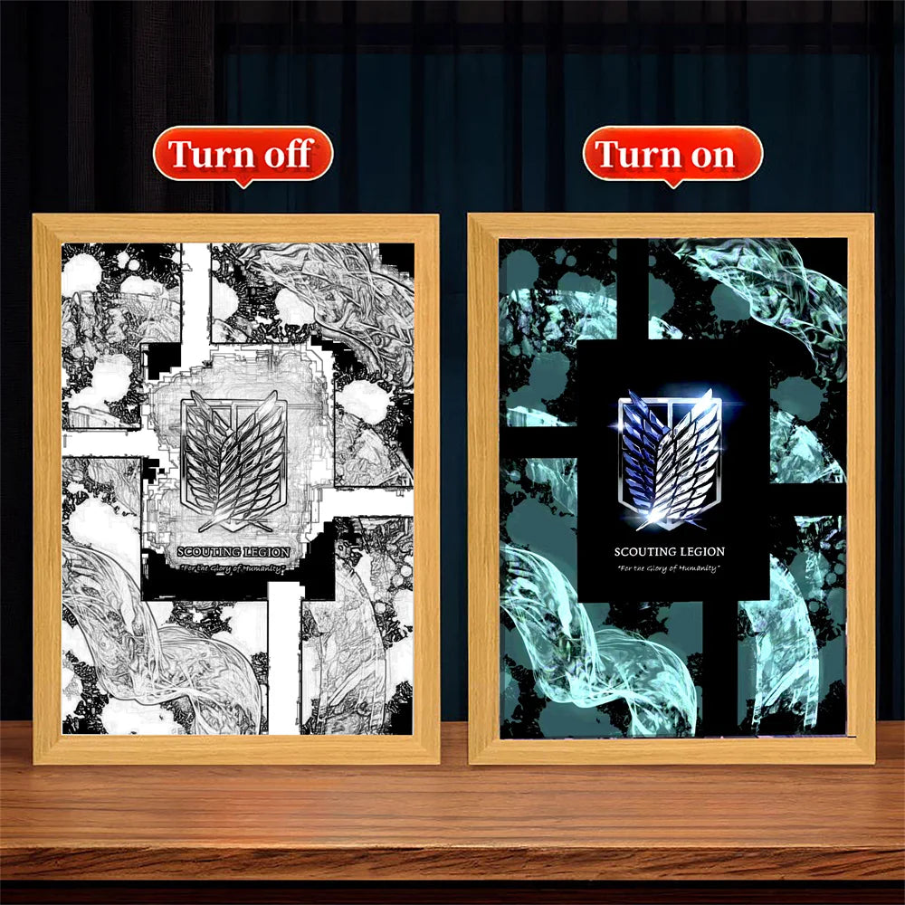 Marco de luz LED USB 23X17cm Ataque a los Titanes | Añade un toque de ambiente a tu habitación con este marco de luz LED Attack on Titan. Perfecto para los fans, este arte mural crea una atmósfera inmersiva y es un regalo ideal. 