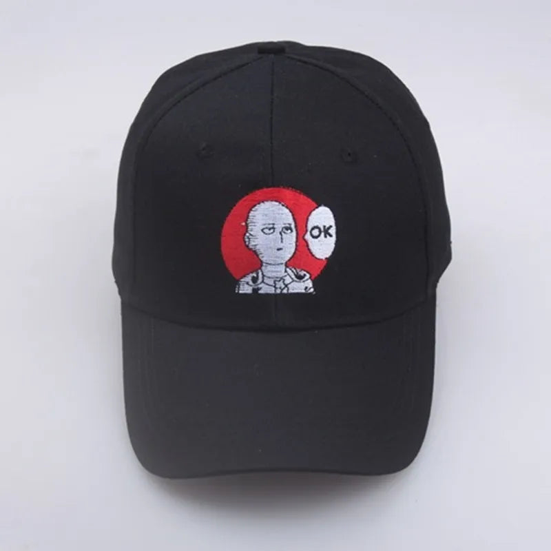 Gorra bordada de Saitama de One Punch Man. Un accesorio ajustable y unisex, perfecto para los fans del anime. Ideal para actividades al aire libre o como accesorio de moda informal.