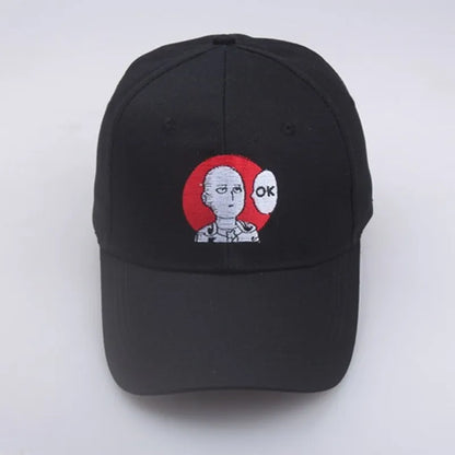 Gorra bordada de Saitama de One Punch Man. Un accesorio ajustable y unisex, perfecto para los fans del anime. Ideal para actividades al aire libre o como accesorio de moda informal.