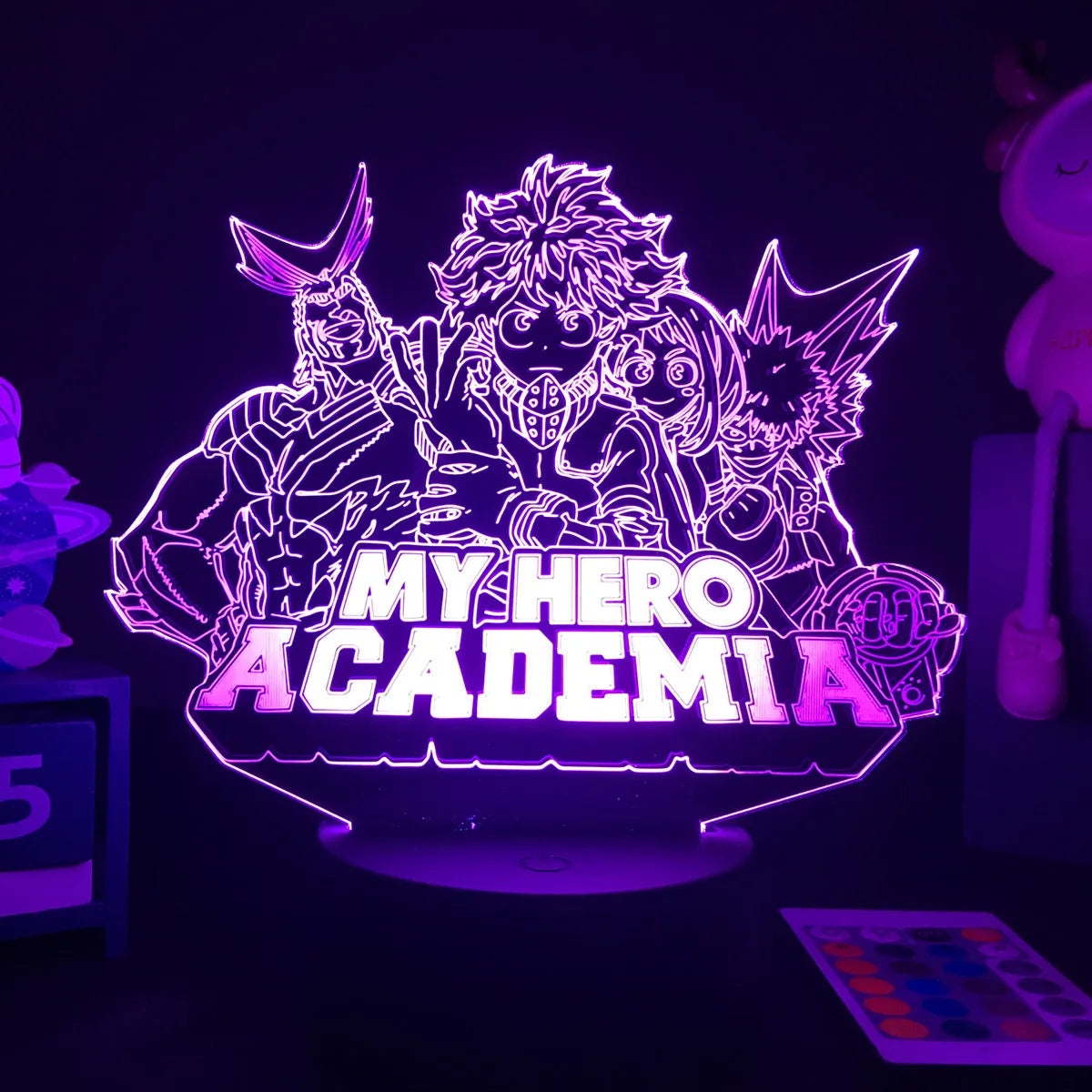 Lámpara de noche LED 3D con figura acrílica de My Hero Academia. Función táctil, LED de colores. Perfecto para decorar una habitación con original luz 3D