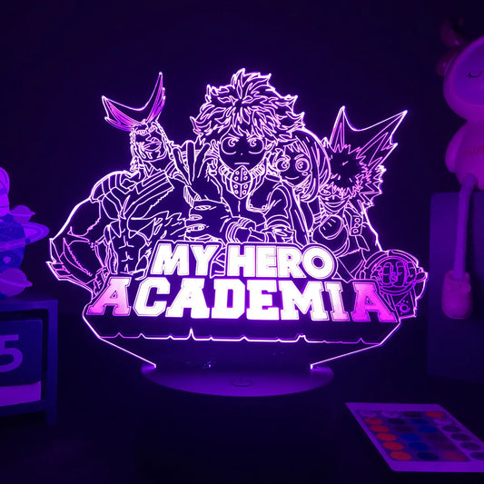 Lámpara de noche LED 3D con figura acrílica de My Hero Academia. Función táctil, LED de colores. Perfecto para decorar una habitación con original luz 3D