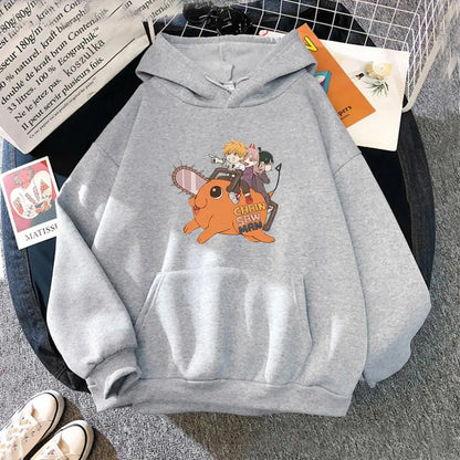 Sweat à capuche casual pour hommes et femmes, avec une impression de Denji et Pochita de Chainsaw Man. Ce pull Harajuku tendance est parfait pour les fans de l'anime, offrant confort et style pour une utilisation quotidienne