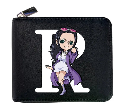 Cartera de cuero con cremallera de una pieza de 12 * 10 cm. Esta billetera de cuero presenta las iniciales de personajes icónicos de One Piece, combinando estilo y funcionalidad. 