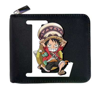 Cartera de cuero con cremallera de una pieza de 12 * 10 cm. Esta billetera de cuero presenta las iniciales de personajes icónicos de One Piece, combinando estilo y funcionalidad. 