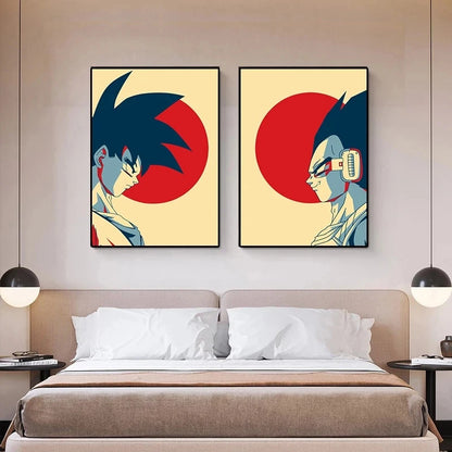 Classic Dragon Ball Z poster with Vegeta and Goku. Vintage canvas print, perfect for aesthetic decoration and gift giving. 