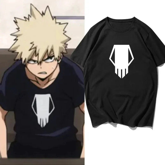 Camiseta de algodón unisex de alta calidad con estampado del emblema de Bakugo Katsuki en My Hero Academia. Ideal para un look casual y elegante. ¡Perfecto para los fanáticos!