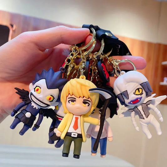 6cm 3D keychain with mini figures of Light, L and Ryuk from Death Note. Ideal for bags or as a gift for anime fans