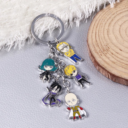 Porte-clés One Punch Man | Porte-clés en métal avec pendentifs de Saitama, Genos et des héros de class S. Idéal pour les fans, parfait pour personnaliser vos accessoires. Un cadeau pratique et stylé
