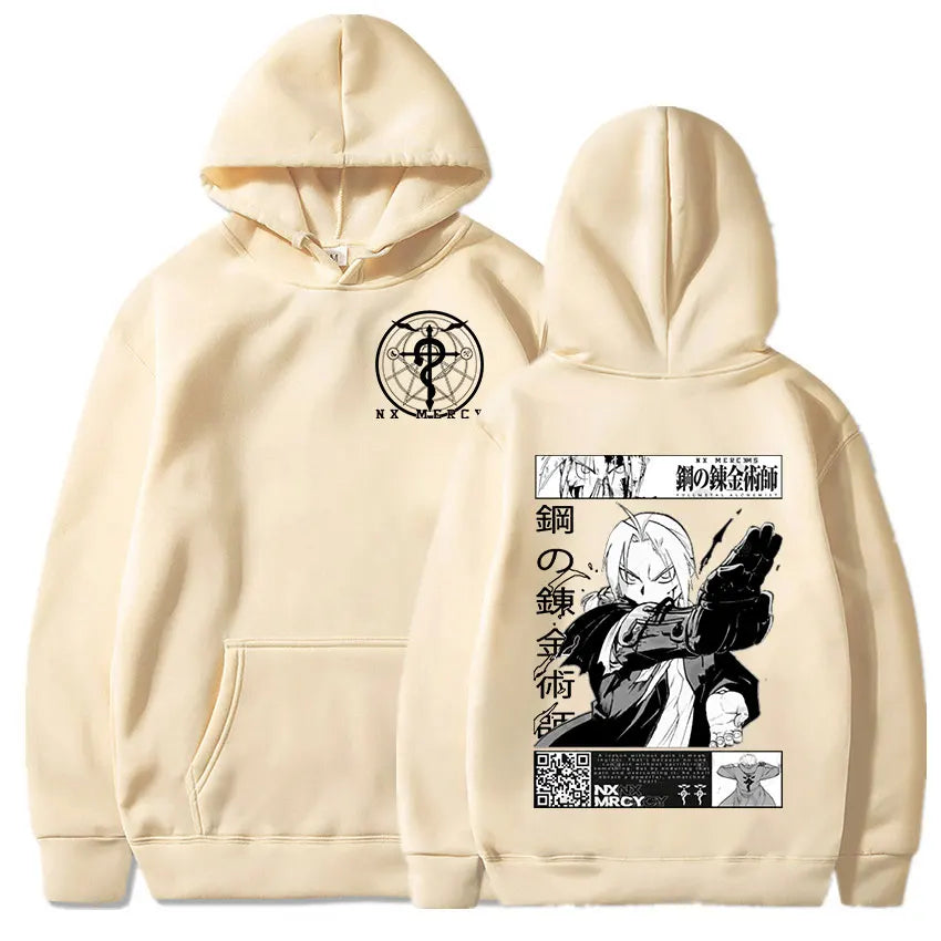 Harajuku inspired oversized hoodie with Fullmetal Alchemist print. This classic, loose and comfortable sweater. Perfect for a casual outfit or a trendy streetwear look.