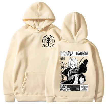 Harajuku inspired oversized hoodie with Fullmetal Alchemist print. This classic, loose and comfortable sweater. Perfect for a casual outfit or a trendy streetwear look.