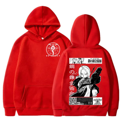 Harajuku inspired oversized hoodie with Fullmetal Alchemist print. This classic, loose and comfortable sweater. Perfect for a casual outfit or a trendy streetwear look.