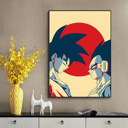 Classic Dragon Ball Z poster with Vegeta and Goku. Vintage canvas print, perfect for aesthetic decoration and gift giving. 