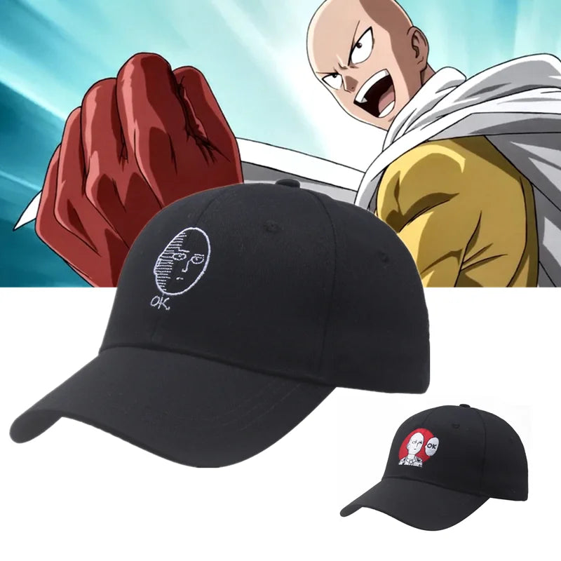Gorra bordada de Saitama de One Punch Man. Un accesorio ajustable y unisex, perfecto para los fans del anime. Ideal para actividades al aire libre o como accesorio de moda informal.