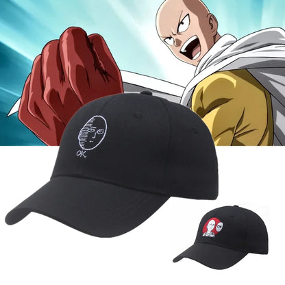 Gorra bordada de Saitama de One Punch Man. Un accesorio ajustable y unisex, perfecto para los fans del anime. Ideal para actividades al aire libre o como accesorio de moda informal.