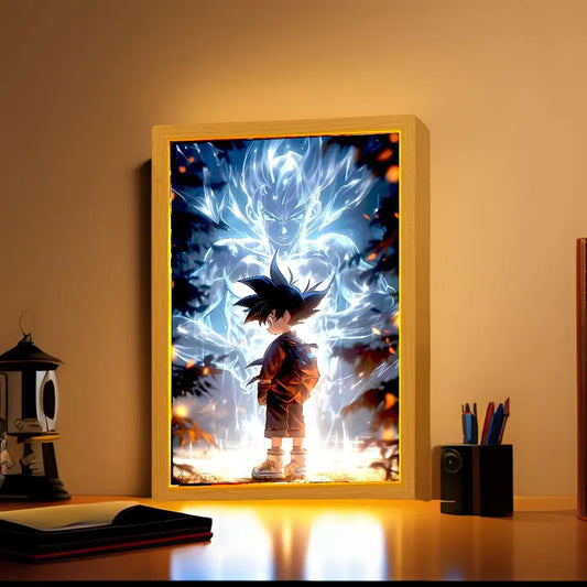 Goku Dragon Ball LED Night Light: Light-up photo frame with an animated Goku figure. Perfect for bedroom decoration or as a gift, this lamp will delight Dragon Ball Z fans 