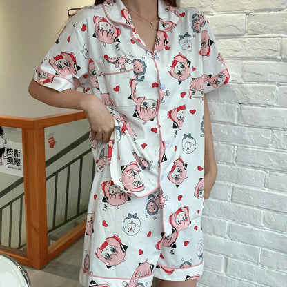 SPY×FAMILY Pajamas | Short sleeve pajama set inspired by Anya Forger. Comfortable and cute, these cartoon-style pajamas are perfect for evenings at home. Ideal as a gift for fans of the anime 