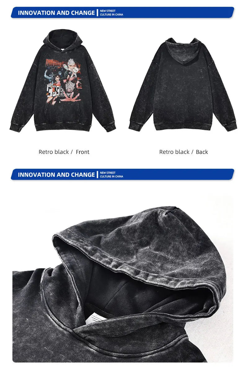 Hoodie vintage lavé inspiré de Dan Da Dan, un incontournable pour les fans du manga. Avec son design oversize et son style streetwear. Confortable et stylé, il est parfait pour les hommes et les femmes qui souhaitent afficher leur amour pour l'anime