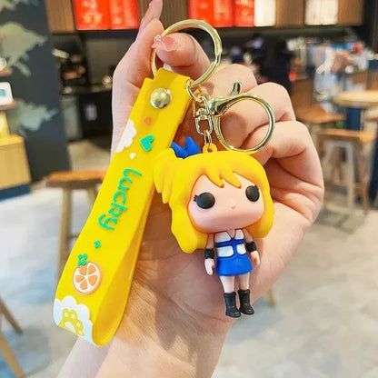Porte-clés Fairy Tail | Mini-figurine en PVC de Natsu et Lucy avec lanière, idéale comme porte-clés ou pendentif pour sacs. Parfait pour les fans d'anime