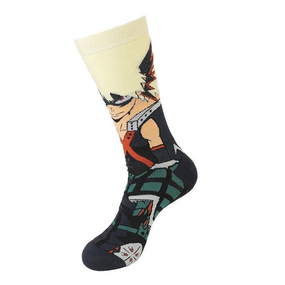 Calcetines unisex inspirados en los personajes Izuku Midoriya, All Might, Bakugo Katsuki y Todoroki Shoto de My Hero Academia. ¡Un regalo perfecto para los fans!