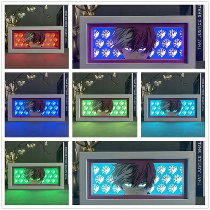 MY HERO ACADEMIA Marco de luz LED 3D que representa a Shoto Todoroki, recorte de papel, perfecto para decoración de habitaciones o como regalo de cumpleaños para fanáticos del anime