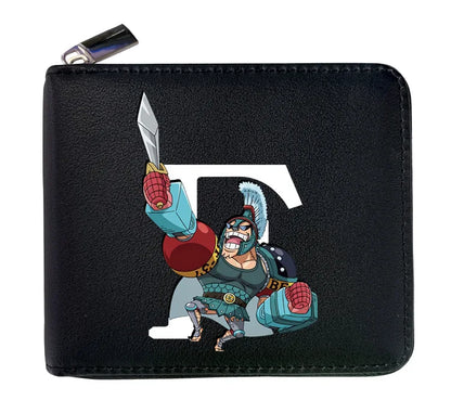 Cartera de cuero con cremallera de una pieza de 12 * 10 cm. Esta billetera de cuero presenta las iniciales de personajes icónicos de One Piece, combinando estilo y funcionalidad. 