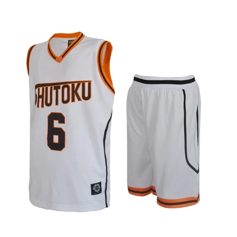 Anime Kuroko's Basketball Cosplay | Uniforme de l'école Shutoku - Ensemble maillot n°6 de Midorima Shintaro. Comprend un t-shirt et un short en tenue de sport. Idéal pour le cosplay, les fans d'anime ou les activités sportives.
