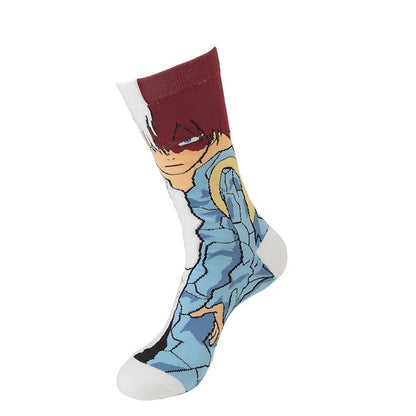 Calcetines unisex inspirados en los personajes Izuku Midoriya, All Might, Bakugo Katsuki y Todoroki Shoto de My Hero Academia. ¡Un regalo perfecto para los fans!