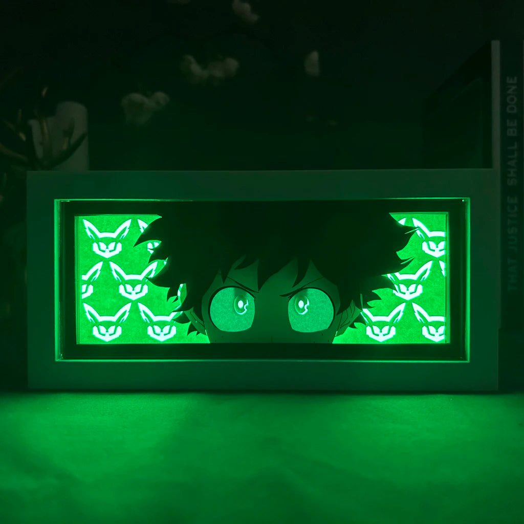 MY HERO ACADEMIA Marco de luz LED 3D que representa a Izuku Midoriya, recorte de papel, perfecto para decoración de habitaciones o como regalo de cumpleaños para fanáticos del anime