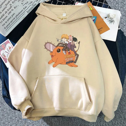 Sweat à capuche casual pour hommes et femmes, avec une impression de Denji et Pochita de Chainsaw Man. Ce pull Harajuku tendance est parfait pour les fans de l'anime, offrant confort et style pour une utilisation quotidienne