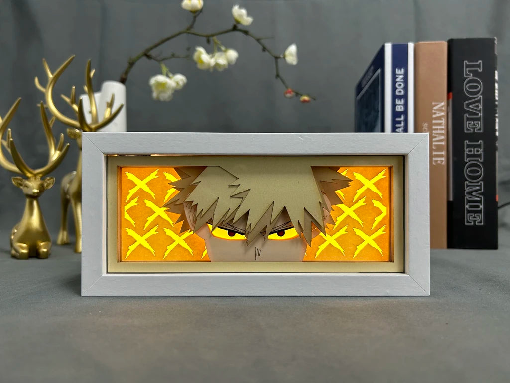 MY HERO ACADEMIA 3D LED Light Frame representing Katsuki Bakugo, paper cutting, perfect for room decoration or as a birthday gift for anime fans