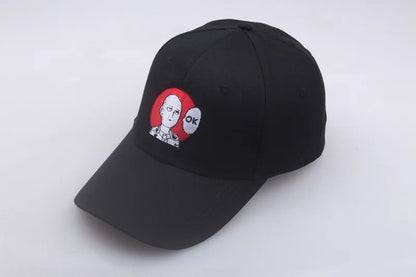 Gorra bordada de Saitama de One Punch Man. Un accesorio ajustable y unisex, perfecto para los fans del anime. Ideal para actividades al aire libre o como accesorio de moda informal.