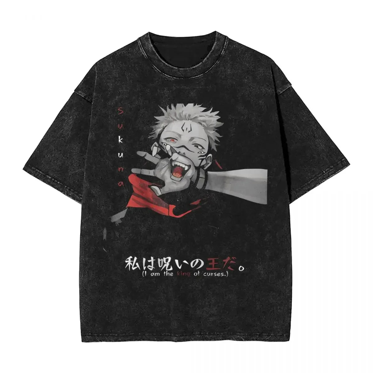 Jujutsu Kaisen washed cotton t-shirt, inspired by Harajuku style. This retro and unisex top is perfect for anime fans and to add a unique touch to your clothing style. 