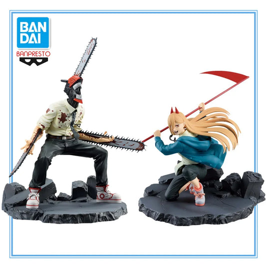 Figura original Bandai Banpresto de 12-14 cm (edición Vibration Stars) Chainsaw Man | Modelos de PVC de Denji y Power en acción. Perfecto como juguete de acción, regalo o coleccionable para fans.