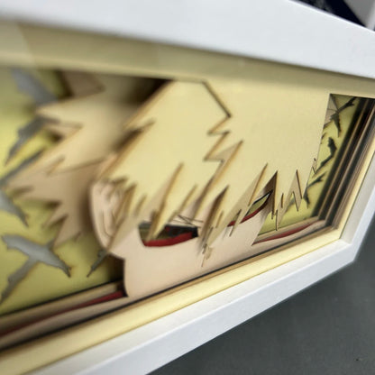 MY HERO ACADEMIA 3D LED Light Frame representing Katsuki Bakugo, paper cutting, perfect for room decoration or as a birthday gift for anime fans