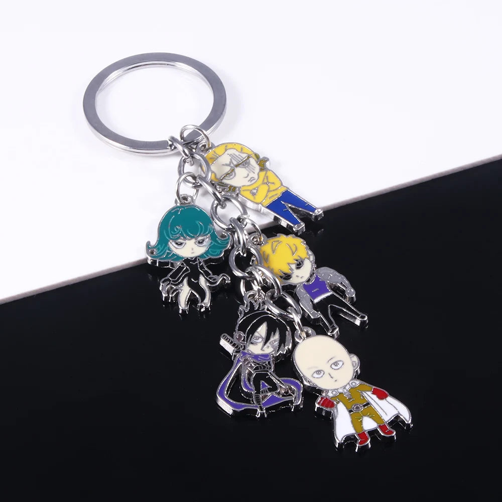 Porte-clés One Punch Man | Porte-clés en métal avec pendentifs de Saitama, Genos et des héros de class S. Idéal pour les fans, parfait pour personnaliser vos accessoires. Un cadeau pratique et stylé