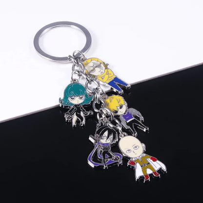 Porte-clés One Punch Man | Porte-clés en métal avec pendentifs de Saitama, Genos et des héros de class S. Idéal pour les fans, parfait pour personnaliser vos accessoires. Un cadeau pratique et stylé