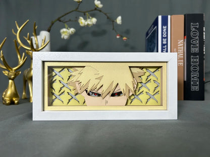MY HERO ACADEMIA 3D LED Light Frame representing Katsuki Bakugo, paper cutting, perfect for room decoration or as a birthday gift for anime fans