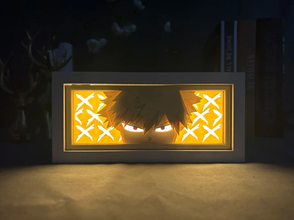MY HERO ACADEMIA 3D LED Light Frame representing Katsuki Bakugo, paper cutting, perfect for room decoration or as a birthday gift for anime fans