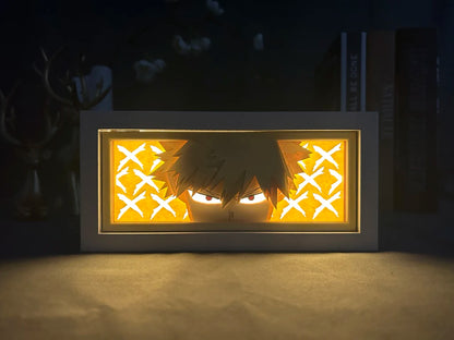 MY HERO ACADEMIA 3D LED Light Frame representing Katsuki Bakugo, paper cutting, perfect for room decoration or as a birthday gift for anime fans