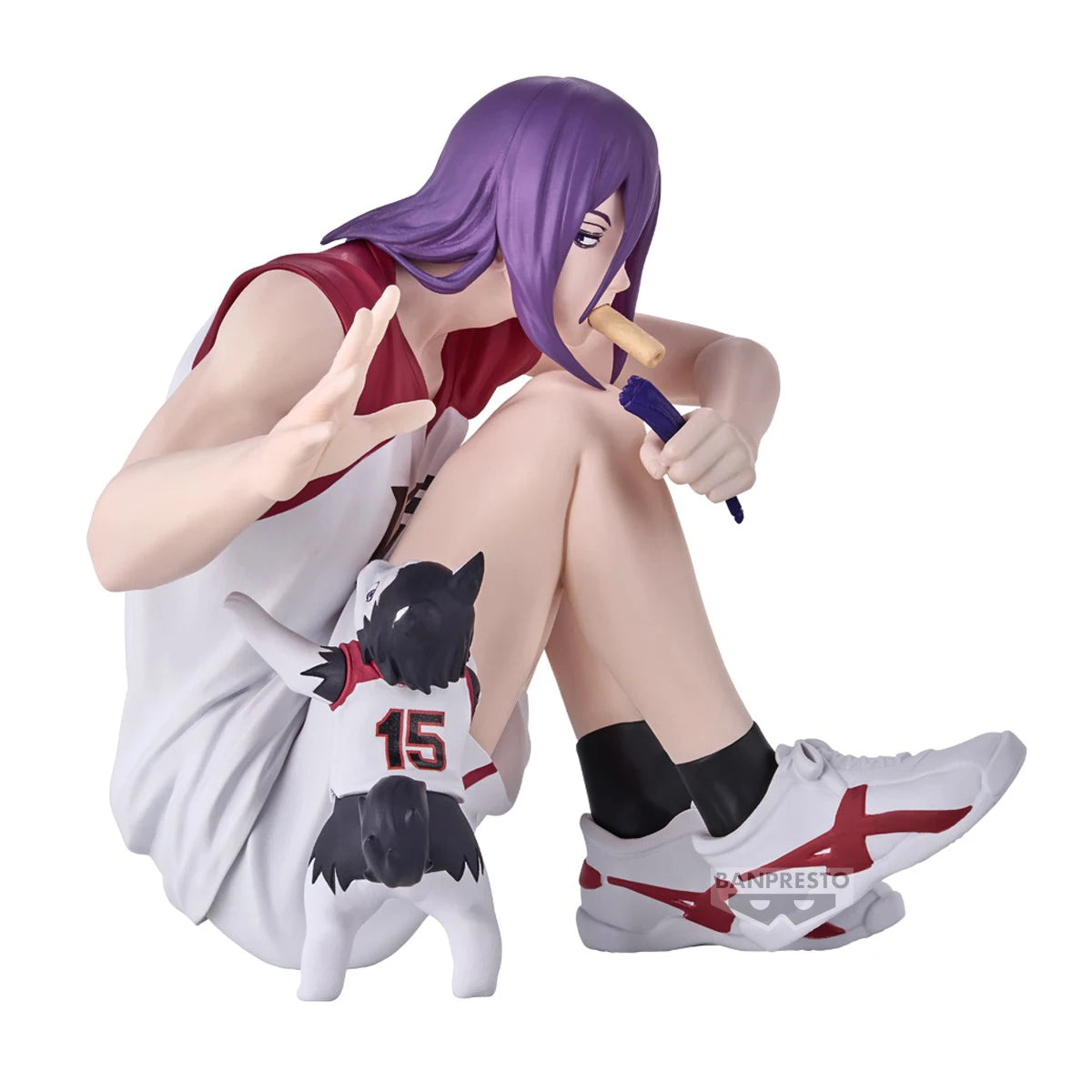 Figuras BANDAI BANPRESTO Kuroko's Basketball ÚLTIMO PARTIDO | Figuras de anime de Kuroko, Kagami, Aomine, Akashi, Murasakibara, Kise y Midorima en pose informal con el cachorro Kuro Junior. Ideal para aficionados y coleccionistas.