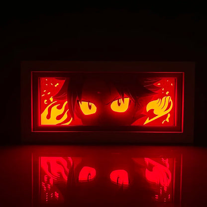Cadre Lumineux LED 3D Fairy Tail découpe en papier de Natsu Dragnir, parfaite pour la décoration de chambre ou comme cadeau d'anniversaire