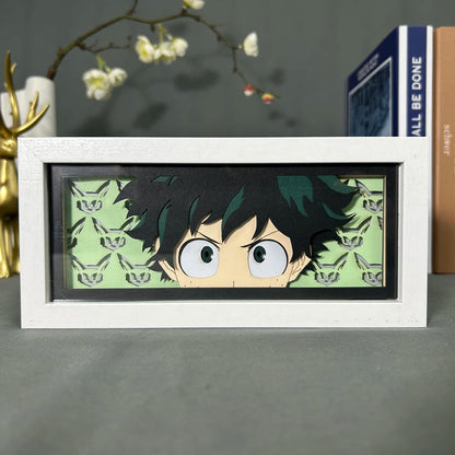 MY HERO ACADEMIA Marco de luz LED 3D que representa a Izuku Midoriya, recorte de papel, perfecto para decoración de habitaciones o como regalo de cumpleaños para fanáticos del anime