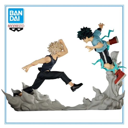 Figuras BANDAI My Hero Academia de 23 cm | Figuras de PVC de alta calidad que representan a Bakugo Katsuki y Midoriya Izuku en modo combate. Perfecto para fanáticos y coleccionistas del anime.