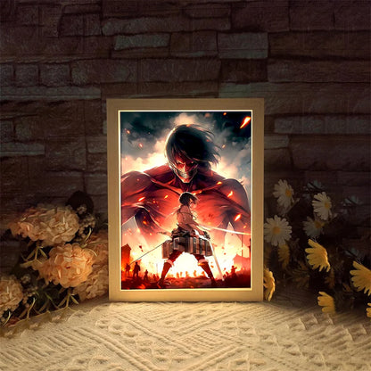 Marco de luz LED USB 23X17cm Ataque a los Titanes | Añade un toque de ambiente a tu habitación con este marco de luz LED Attack on Titan. Perfecto para los fans, este arte mural crea una atmósfera inmersiva y es un regalo ideal. 
