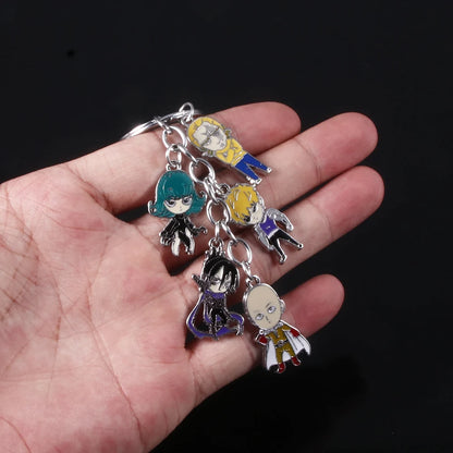 Porte-clés One Punch Man | Porte-clés en métal avec pendentifs de Saitama, Genos et des héros de class S. Idéal pour les fans, parfait pour personnaliser vos accessoires. Un cadeau pratique et stylé